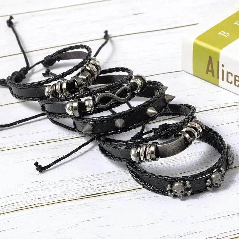 5PCS Punk Skull Bracelet Set