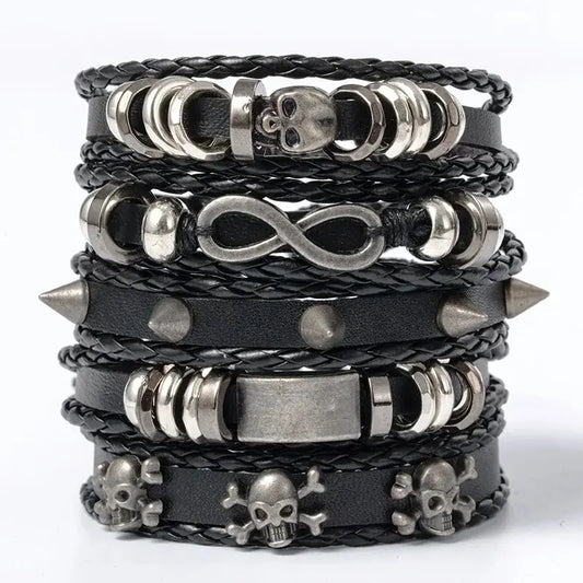 5PCS Punk Skull Bracelet Set