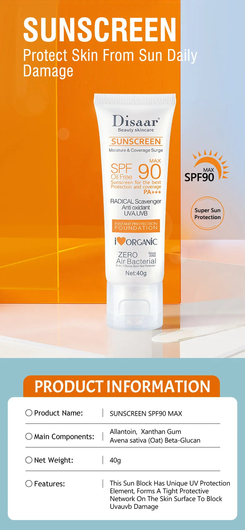 SPF 90+ Waterproof Sun Cream