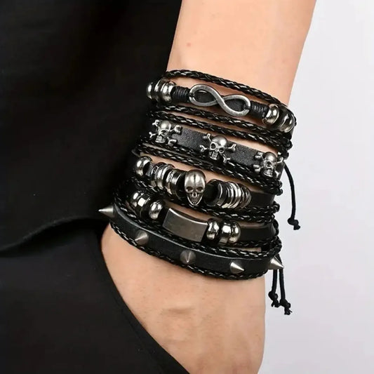 5PCS Punk Skull Bracelet Set